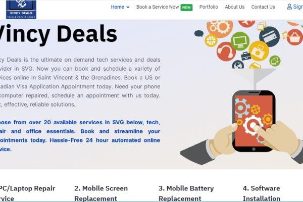 Vincy Deals Tech & Repair (Website & App) -  On demand tech, repair & office essential services in SVG. Mobile ready, cross platform, online booking solution!